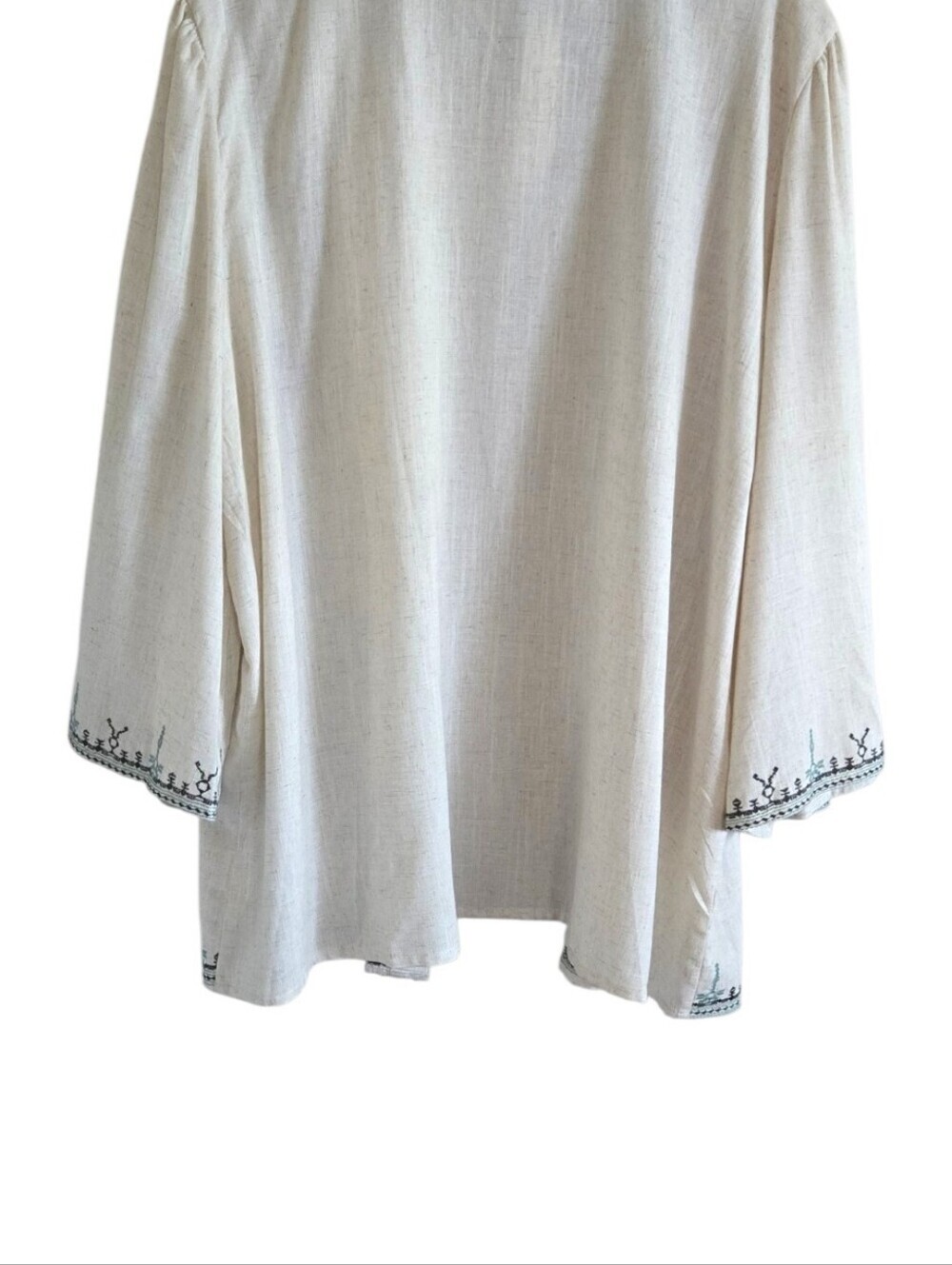 Solitaire Linen Blend Kimono Cardigan Size 3X Beige Floral Embroidered Boho NWT - Picture 8 of 10